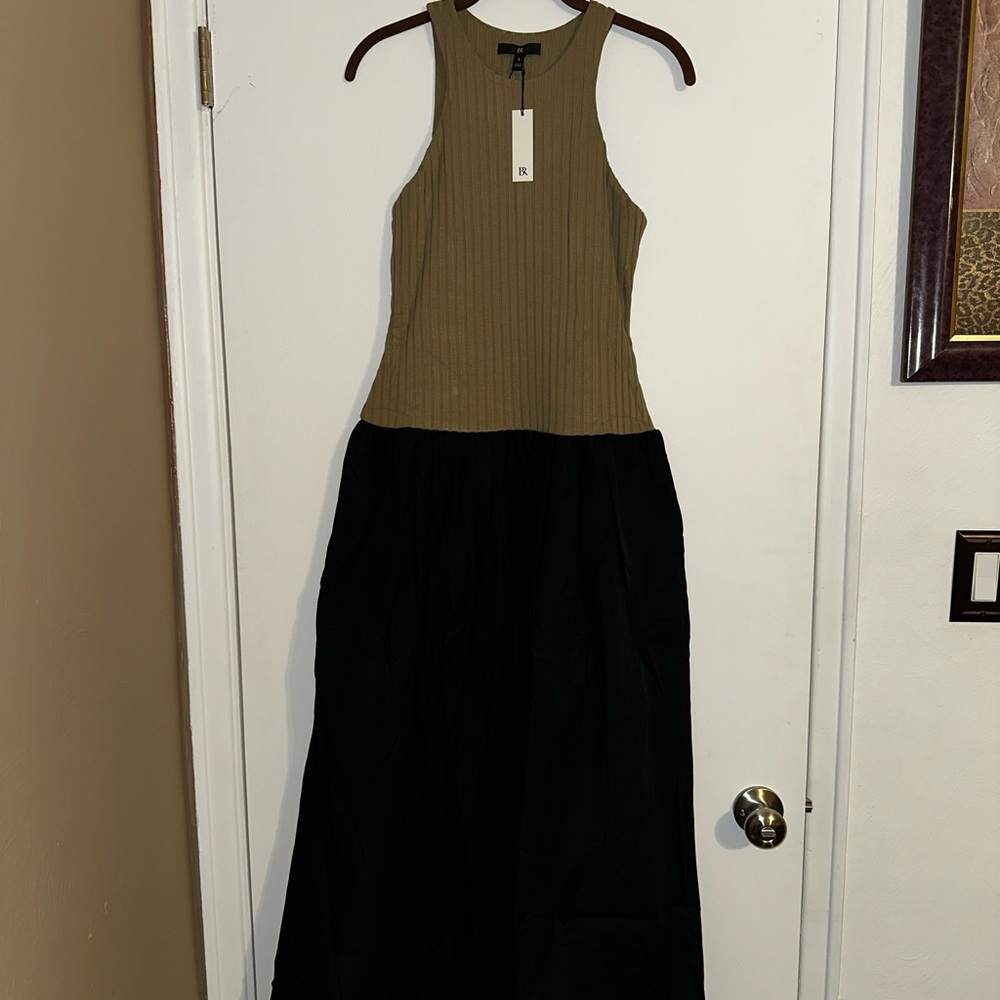 Banana Republic Green and Black Ribbed Halter Maxi Dress